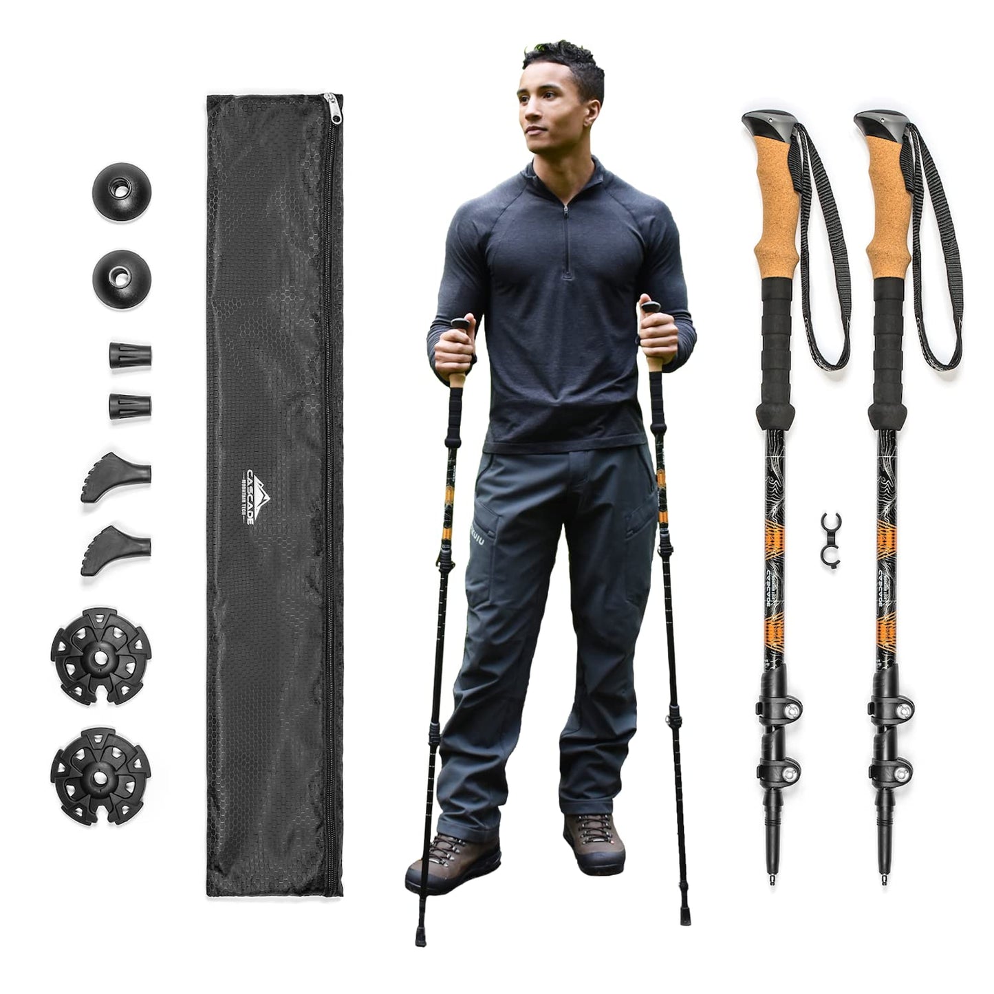 Cascade Mountain Tech Aluminum Adjustable Lightweight Trekking Poles with Cork Grip and Quick Lock for Hiking, Walking and Running in All Terrains Cascade Mountain Tech