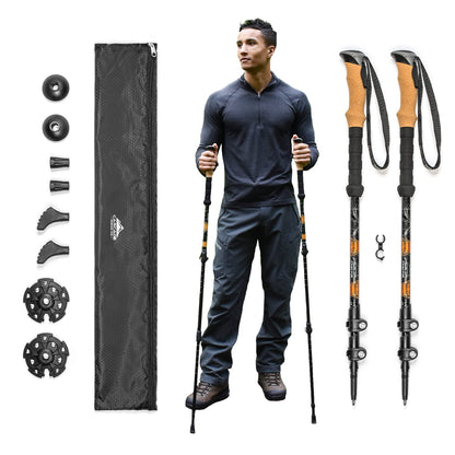 Cascade Mountain Tech Aluminum Adjustable Lightweight Trekking Poles with Cork Grip and Quick Lock for Hiking, Walking and Running in All Terrains Cascade Mountain Tech