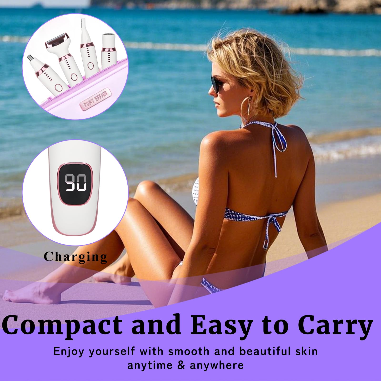 Beanify Electric Razor for Women Men,4 in 1 LED Display Ladies Wet & Dry Body Razors and Facial Hair Remover, Rechargeable Painless Hair Removal Kit for Nose Face Body Leg Bikini Arm Hair (Pink) - Available at All In One Marketplace Canada