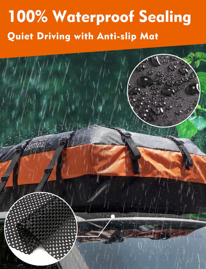 Car Roof Bag Cargo Carrier, 21 Cubic Feet Waterproof Rooftop Cargo Carrier with Anti-Slip Mat + 10 Reinforced Straps + 6 Door Hooks, Suitable for All Vehicle with/Without Roof Rack