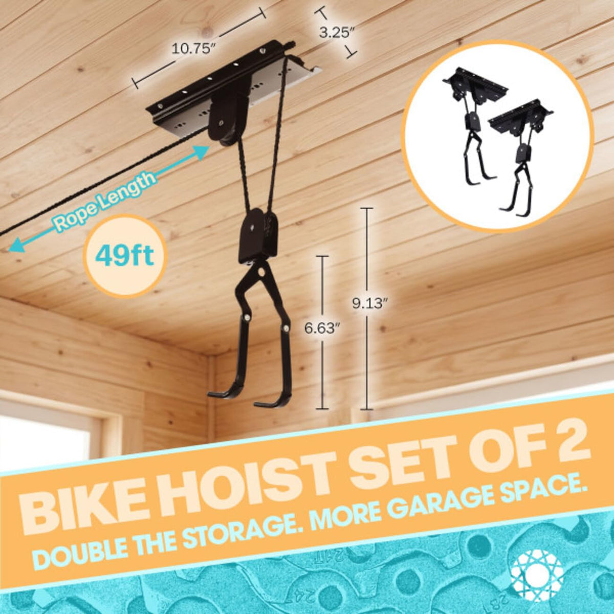 RAD Cycle Products Bike Hoist/Lift Bicycle Hoists, 2-Pack, Black