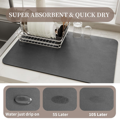 MontVoo-Absorbent Dish Drying Mat-Kitchen Counter Rubber Backed Water Absorbing Drying Mat-Hide Stain Under Dish Mat Quick Dry Coffee Mat-Dark Grey 12''x19'' - Available at All In One Marketplace Canada