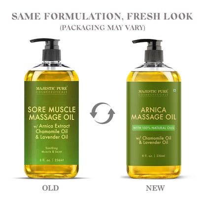 MAJESTIC PURE Arnica Massage Oil for Massage Therapy - with Lavender and Chamomile Essential Oils - Multipurpose Instant Absorption Full Body Massage - 8 fl. oz - Available at All In One Marketplace Canada