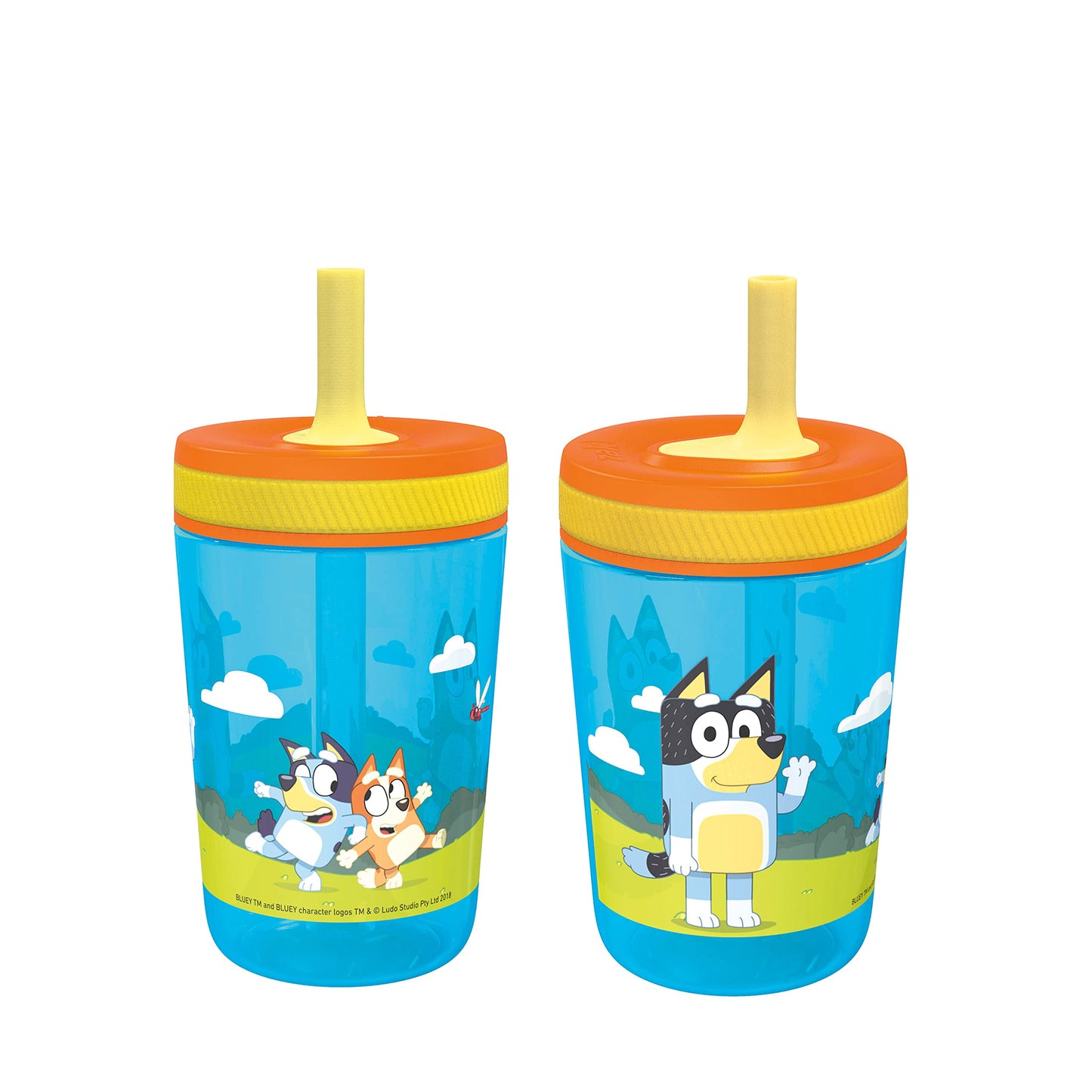 Zak Designs Bluey Kelso 15oz Leak-Proof Toddler Straw Cups, 2-Pack