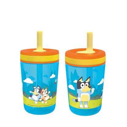 Zak Designs Bluey Kelso 15oz Leak-Proof Toddler Straw Cups, 2-Pack