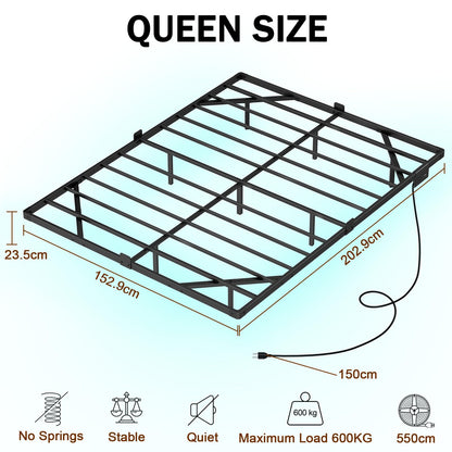 LOAKEKEL Queen Bed Frame, with USB Charging Station, Floating Bed Frame Queen Size with Smart LED Lights, Metal Platform Bed, Heavy Duty Steel Slat, No Box Spring Needed, Easy Assembly, HBF150BK - Available at All In One Marketplace Canada