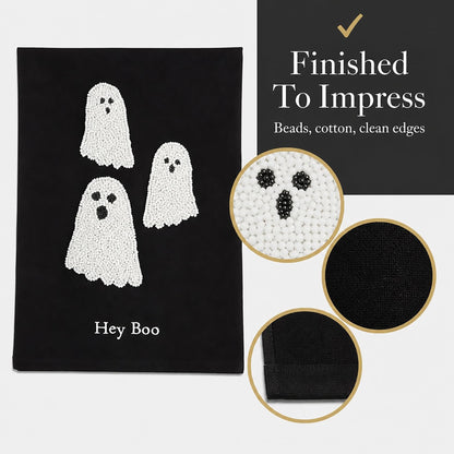 Mud Pie Halloween Bead Towel, Ghost, 26" x 14"