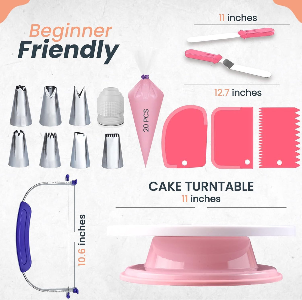RFAQK 35 PCs Cake Decorating Kit with Cake Turntable -Leveler- Cake Stand with Non slip Base-7 Piping Tips & 20 Bags-Straight & Offset Spatula- Scraper Set-EBook-Cake Decorations & Baking Supplies Set 🍁 All In One Marketplace Canada
