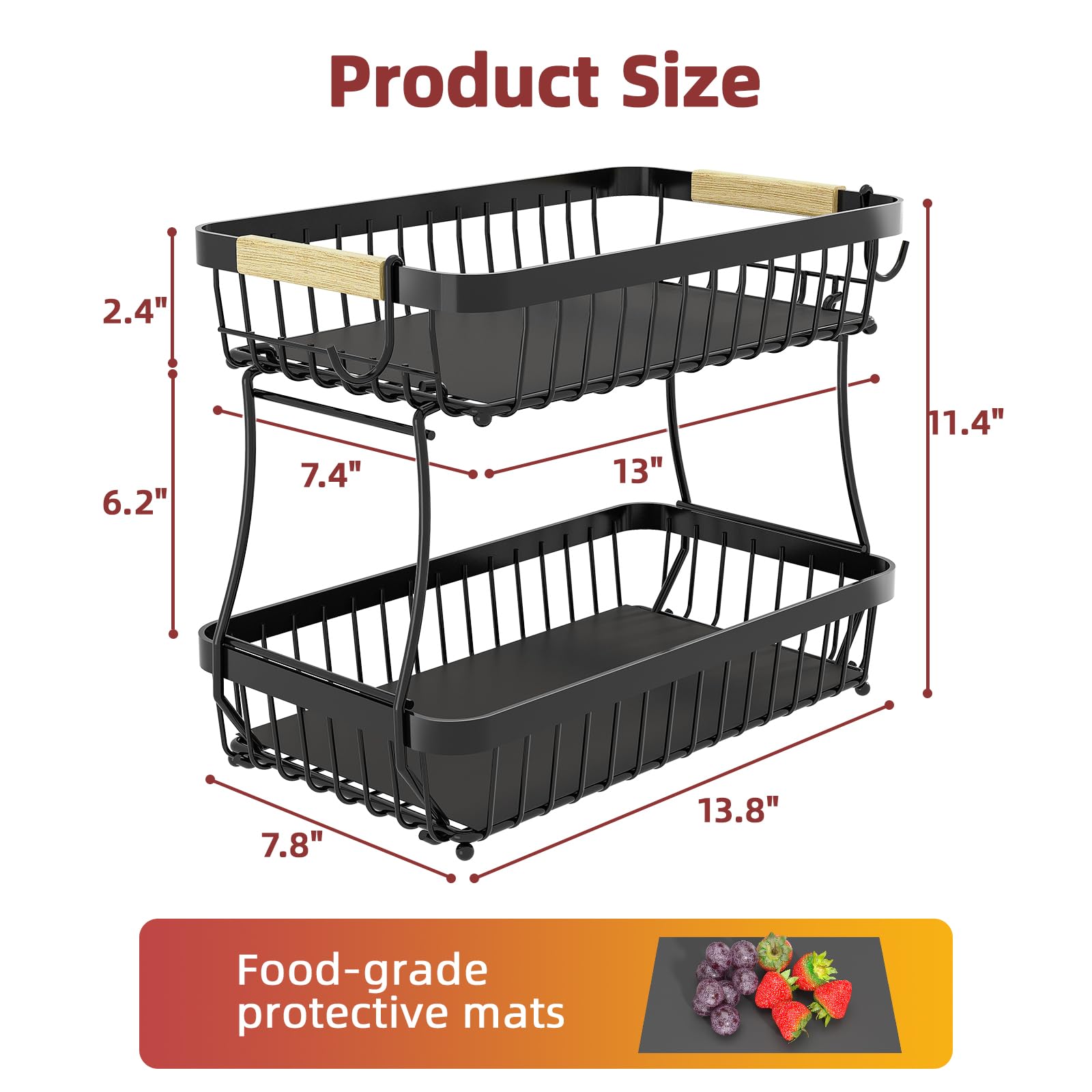 2 Tier Large Fruit Bowl for Kitchen Counter with 2 Banana Holders,2026 Sturdy Metal Fruit Basket with Protective Mats Keeping Fruits Fresh,Kitchen Organizers and Storage for Bread Potato Onion Storage - Available at All In One Marketplace Canada