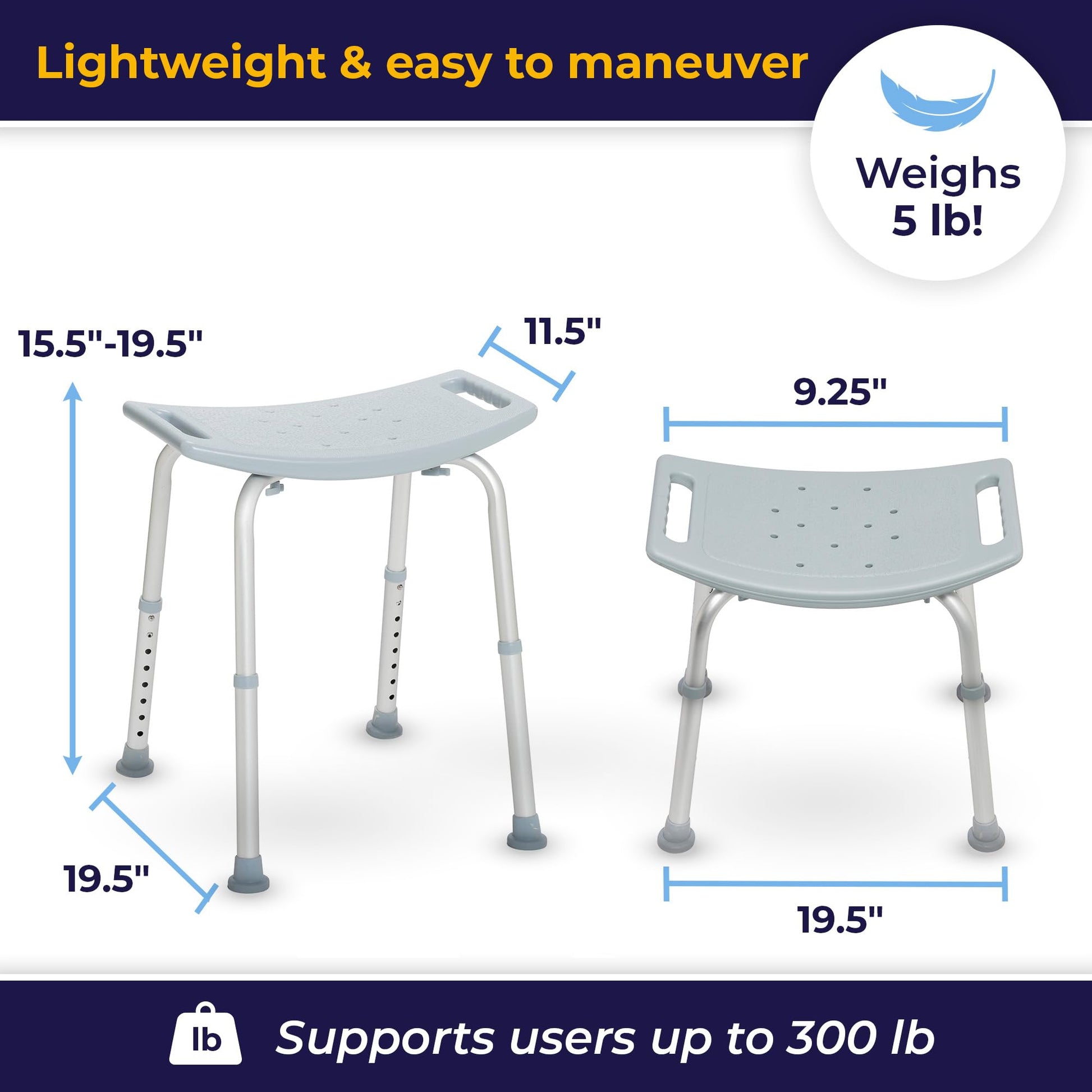 Drive Medical RTL12203KDR Shower Chair, Adjustable Stool with Suction Feet, Seat for Inside Shower or Tub, Bathroom Bench Bath Chair for Elderly and Disabled, 300 LB Weight Cap - Available at All In One Marketplace Canada