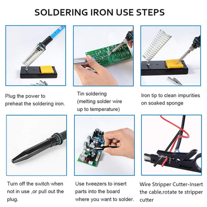 HANDSKIT Soldering Iron Kit, 60W Adjustable Temperature Welding Tool, 5pcs Soldering Iron Tip, Soldering Iron Stand, Desoldering Pump, Tweezers, Solder Wire, Carry Bag