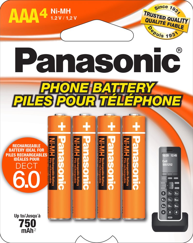 Panasonic HHR-4DPA/4B Genuine AAA NiMH Rechargeable Batteries for DECT Cordless Phones, 4 Pack