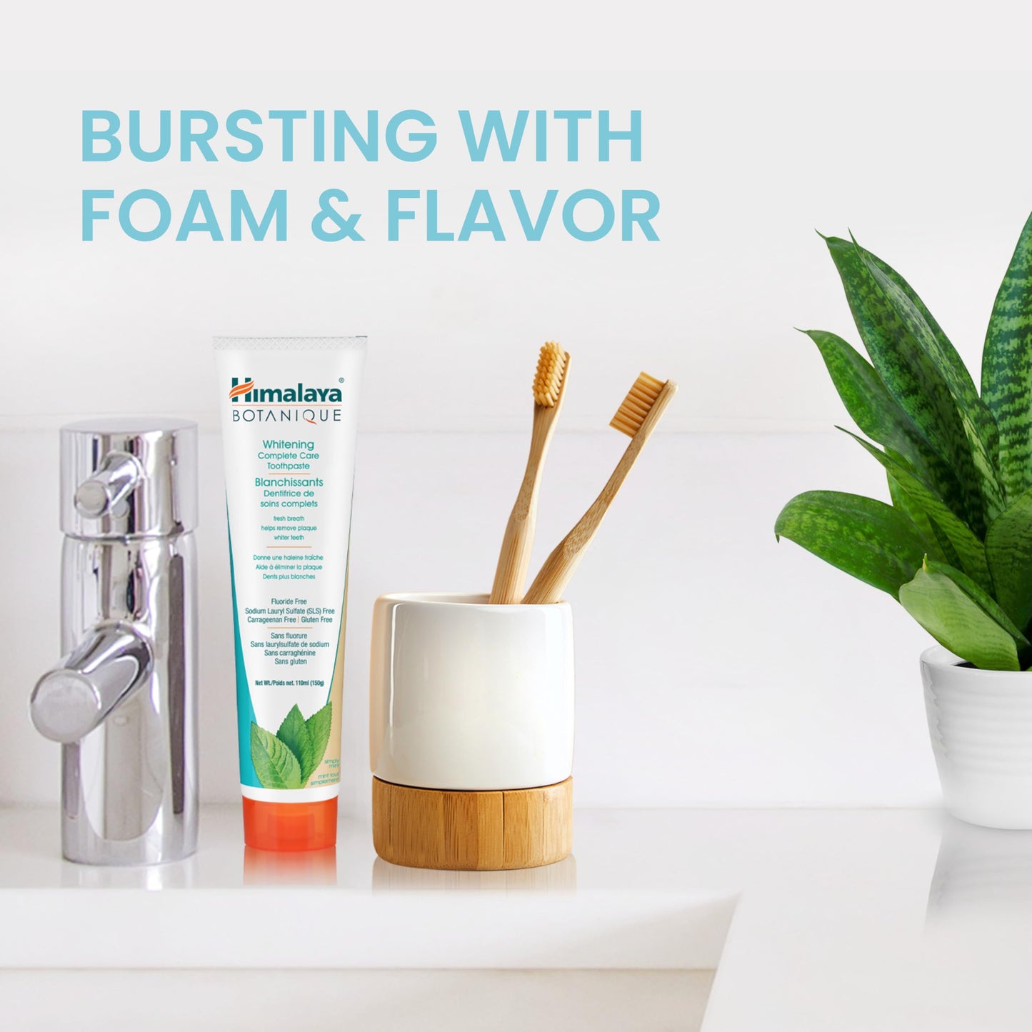 Himalaya Botanique Complete Care Whitening Toothpaste, Simply Mint, Natural, Fluoride-Free, SLS Free, Carrageenan Free & Gluten Free, Vegan, 150 g (5.29 oz), 4 Pack