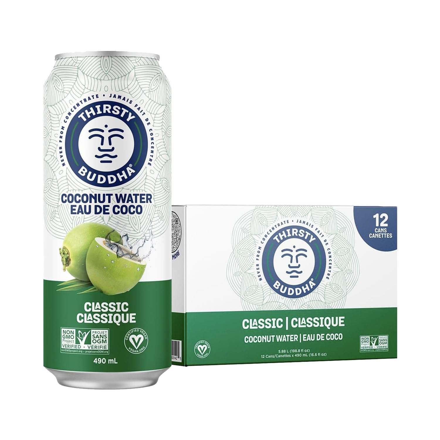 Thirsty Buddha Coconut Water – Natural Electrolytes & Nutrients, No Added Sugar, 12-Pack (12 × 490ml Cans)