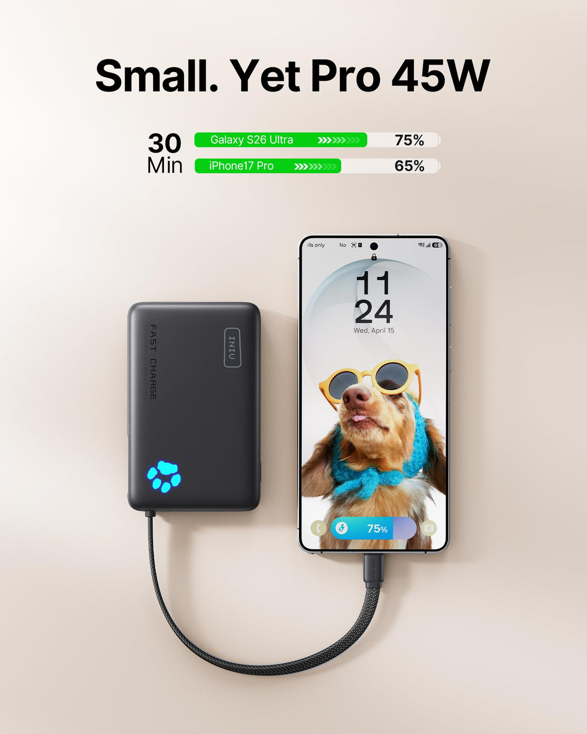 INIU 45W Fast Charging Tablet Power Bank, Smaller 10000mAh Portable Charger
