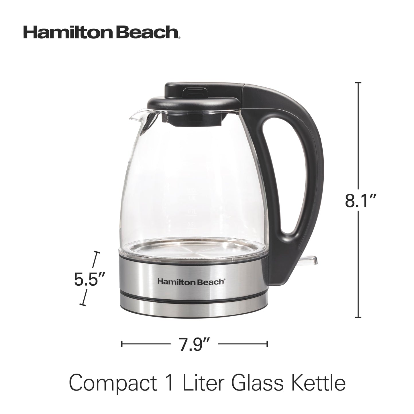 Hamilton Beach Glass Electric Kettle, 1 L, 1500W Fast Boiling Water Boiler, Cordless, Soft Blue LED Light, Auto Shutoff & Boil-Dry Protection, BPA-Free, Compact Size (40930JC)