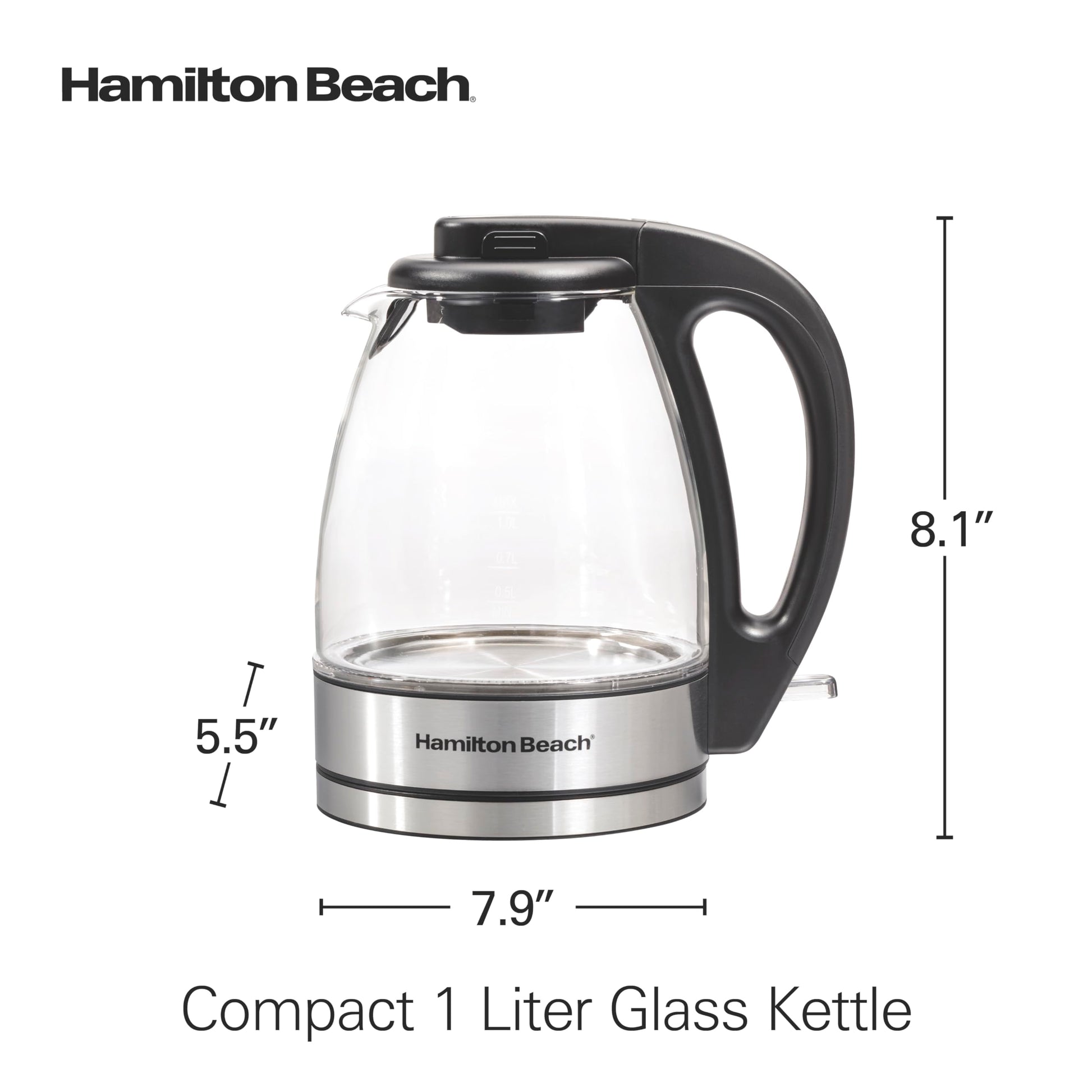 Hamilton Beach Glass Electric Kettle, 1 L, 1500W Fast Boiling Water Boiler, Cordless, Soft Blue LED Light, Auto Shutoff & Boil-Dry Protection, BPA-Free, Compact Size (40930JC)