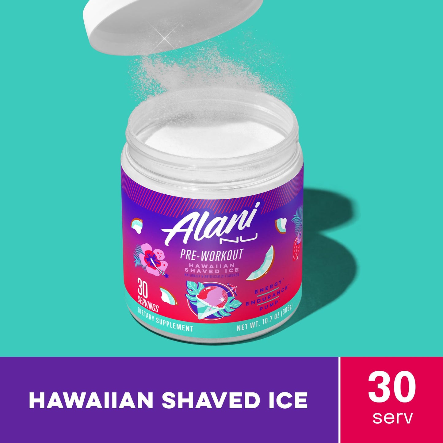 Alani Nu Pre-Workout Supplement Powder for Energy, Endurance, and Pump, Hawaiian Shaved Ice, 30 Servings (Packaging May Vary) Alani Nu