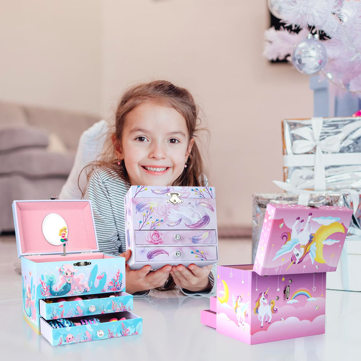Homtibrm Musical Jewellery Box For Girls - Large Kids Jewellery Music Box with 2 Pullout Drawers & Unicorn Jewellery Set, Great Birthday Gifts for Girls Christmas Gifts (Pink Ballerina) 🍁 All In One Marketplace Canada