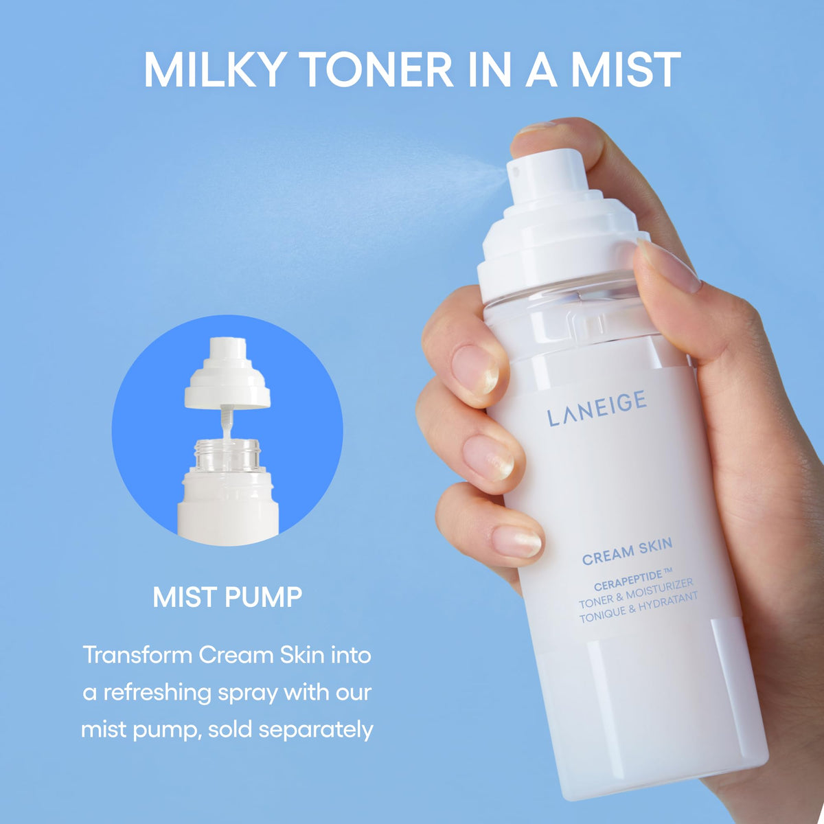 LANEIGE Cream Skin Toner & Moisturizer Refill: Lightweight Refillable Korean Milky Toner with Ceramide & Peptide for Hydration, Firming, & Barrier Support