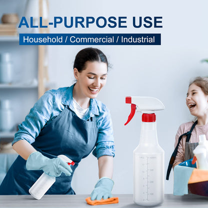 Veco Spray Bottle (5 Pack,16 Oz) with Measurements and Adjustable Nozzle(Mist & Stream Mode), HDPE Plastic Spray Bottles for Cleaning Solution,No Leak and Clog