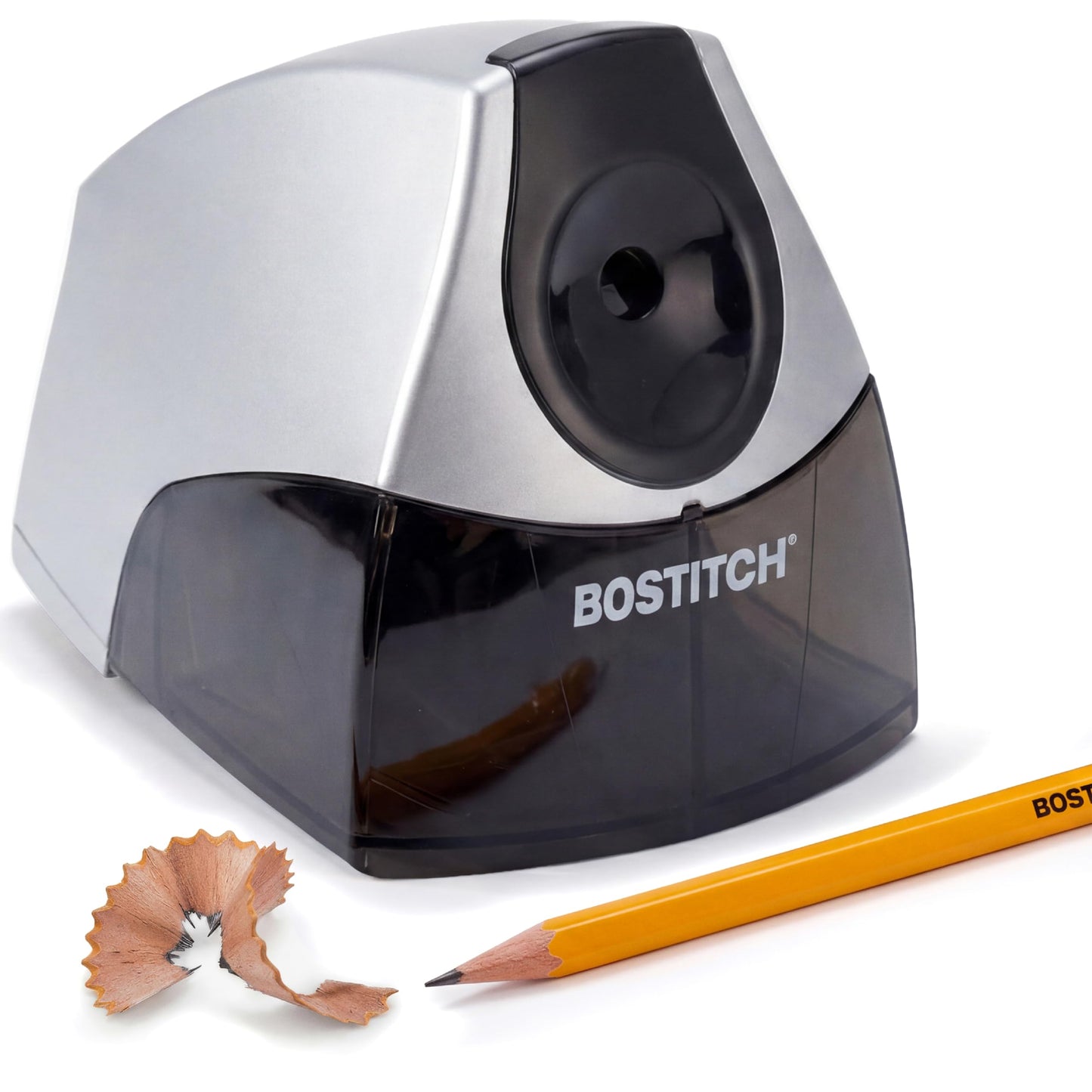 Bostitch Office Personal Electric Pencil Sharpener, Powerful Stall-Free Motor, High Capacity Shavings Tray, Black (EPS4-BLKSLV) - Available at All In One Marketplace Canada