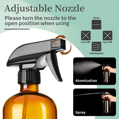 GIVAMEIHF 16oz Amber Glass Spray Bottles,2 Pack Glass Spray Bottles Refillable Empty Bottle with Adjustable Nozzle,Spray Bottle for Essential Oils,Cleaning,Pets,Plant, Hair Mister - Available at All In One Marketplace Canada