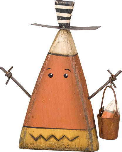 Primitives by Kathy Chunky Sitter, Candy Corn Man, Halloween Figurine Decoration 21157