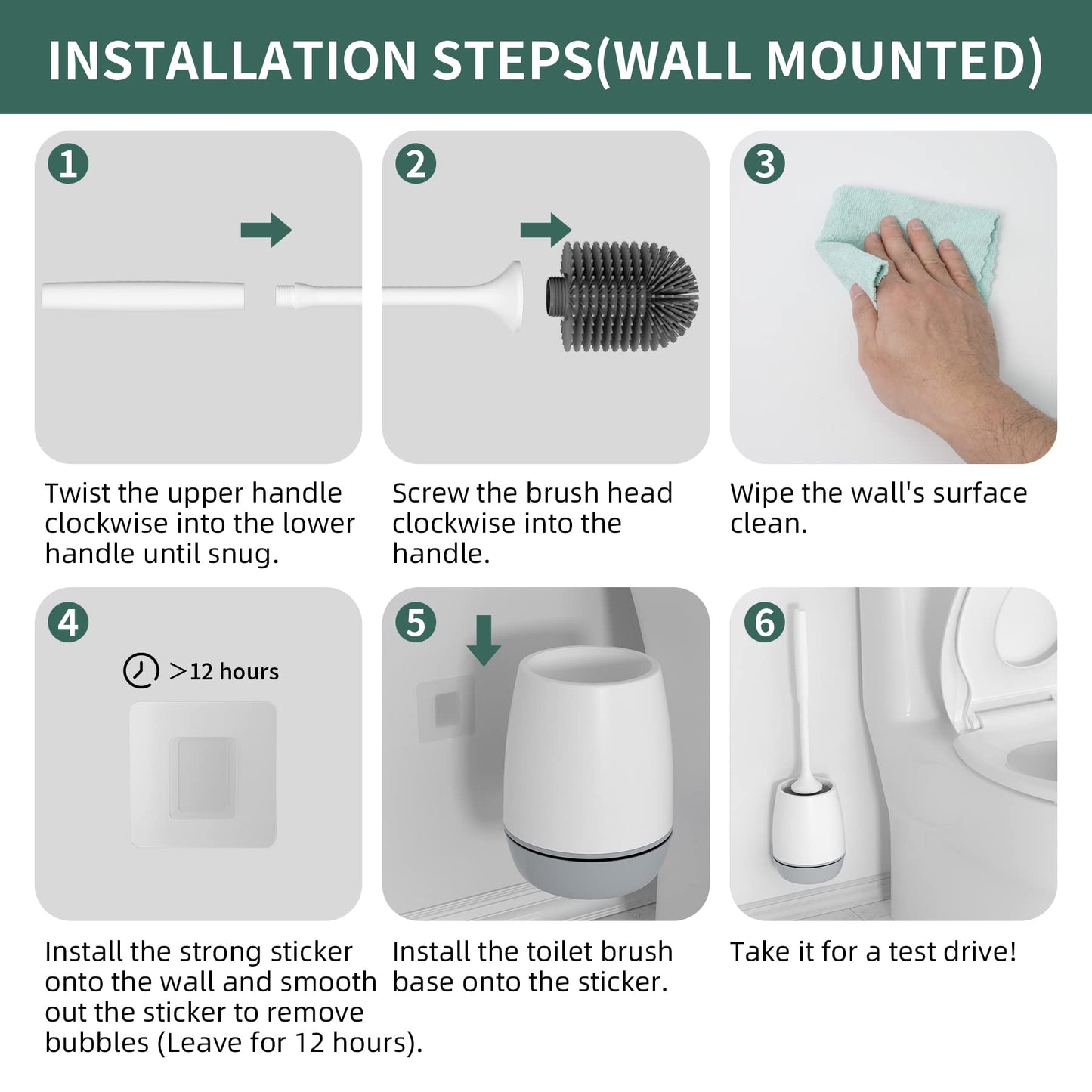 Hibbent Toilet Brush with Ventilated Drying Holder, Silicone Toilet Bowl Brush Bathroom Cleaning Bowl Brush Kit Sturdy Cleaning Toilet Brush, Floor Standing & Wall Mounted Without Drilling - Available at All In One Marketplace Canada