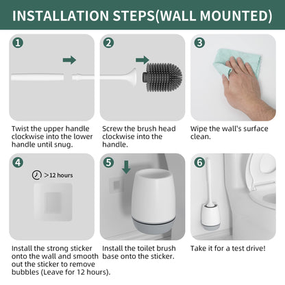 Hibbent Toilet Brush with Ventilated Drying Holder, Silicone Toilet Bowl Brush Bathroom Cleaning Bowl Brush Kit Sturdy Cleaning Toilet Brush, Floor Standing & Wall Mounted Without Drilling - Available at All In One Marketplace Canada