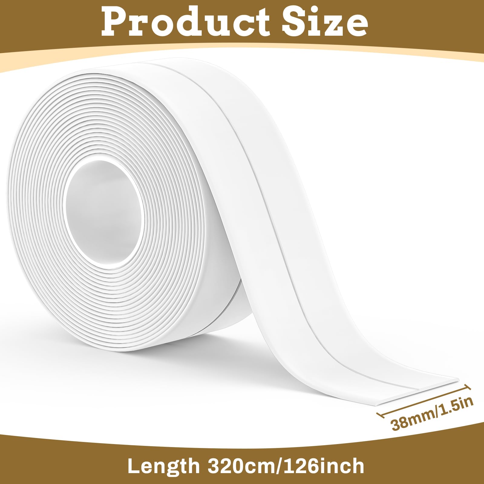 2 Rolls Caulking Tape Waterproof Self Adhesive, Kitchen & Bath Seal Caulk Strip, Self Adhesive Caulk Tape Sealant Strip for Toilet Base, Bathtub Countertop, Wall Floor, with Sealing Tool (126 X 1.5In)