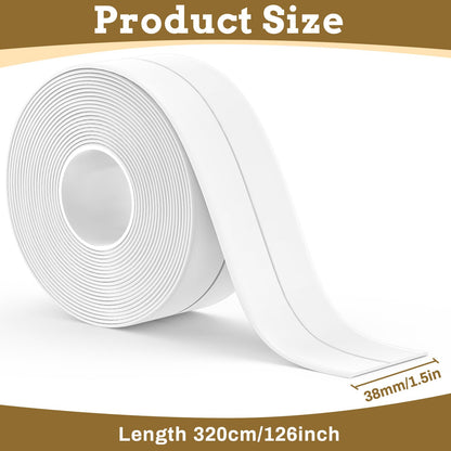 2 Rolls Caulking Tape Waterproof Self Adhesive, Kitchen & Bath Seal Caulk Strip, Self Adhesive Caulk Tape Sealant Strip for Toilet Base, Bathtub Countertop, Wall Floor, with Sealing Tool (126 X 1.5In)