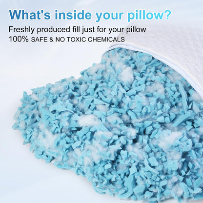 NTCOCO Cooling Bed Pillows Queen Size Pack of 2 for Sleeping Shredded Memory Foam Bed Pillows Adjustable Gel for Side Stomach Back Sleepers Washable Removable Cover Cover - Available at All In One Marketplace Canada
