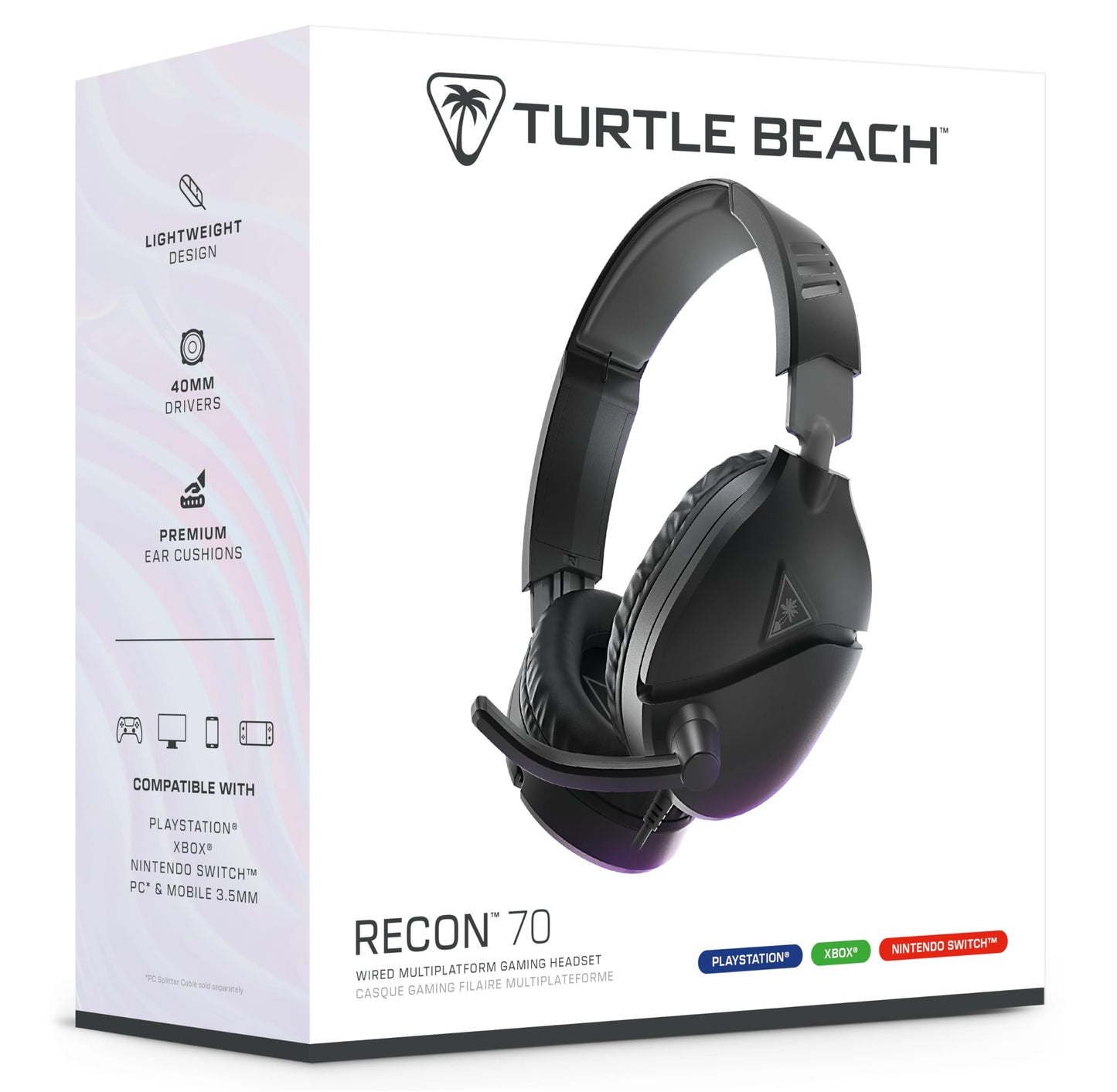 Turtle Beach Recon 70 Multiplatform Gaming Headset for PS5, PS4, Xbox Series X|S, Xbox One, PC & Mobile w/ 3.5mm Wired Connection - Flip-to-Mute Mic, 40mm Speakers, Lightweight Design, Black