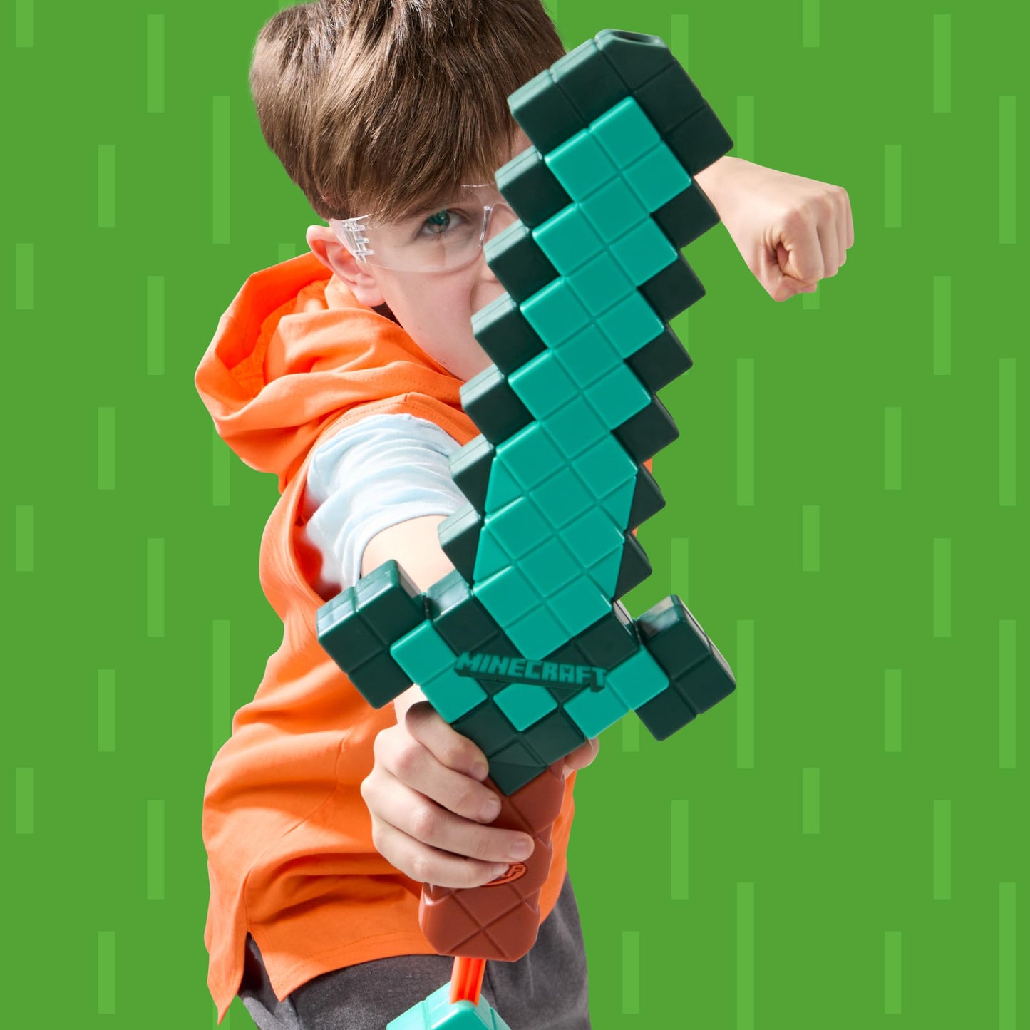 Nerf Minecraft Sword Dart Blaster, Pull Back Priming, Foam Edge, 8 Nerf N1 Darts, Ages 8+ Nerf