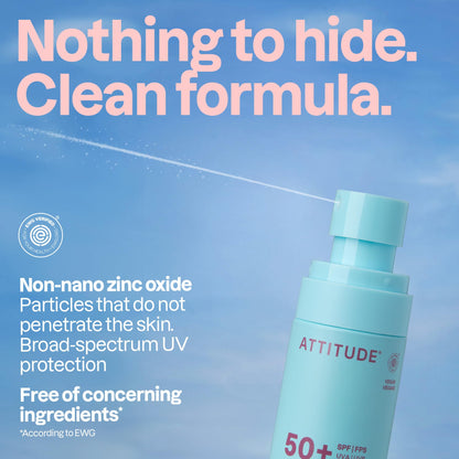 ATTITUDE Baby Mineral Sunscreen Lightweight Lotion SPF 50, Broad Spectrum Zinc Oxide, EWG Verified, Non-Nano, Water-Resistant 80 Minutes, Non-Greasy for Face & Body, Vegan, Unscented, 80 grams - Available at All In One Marketplace Canada