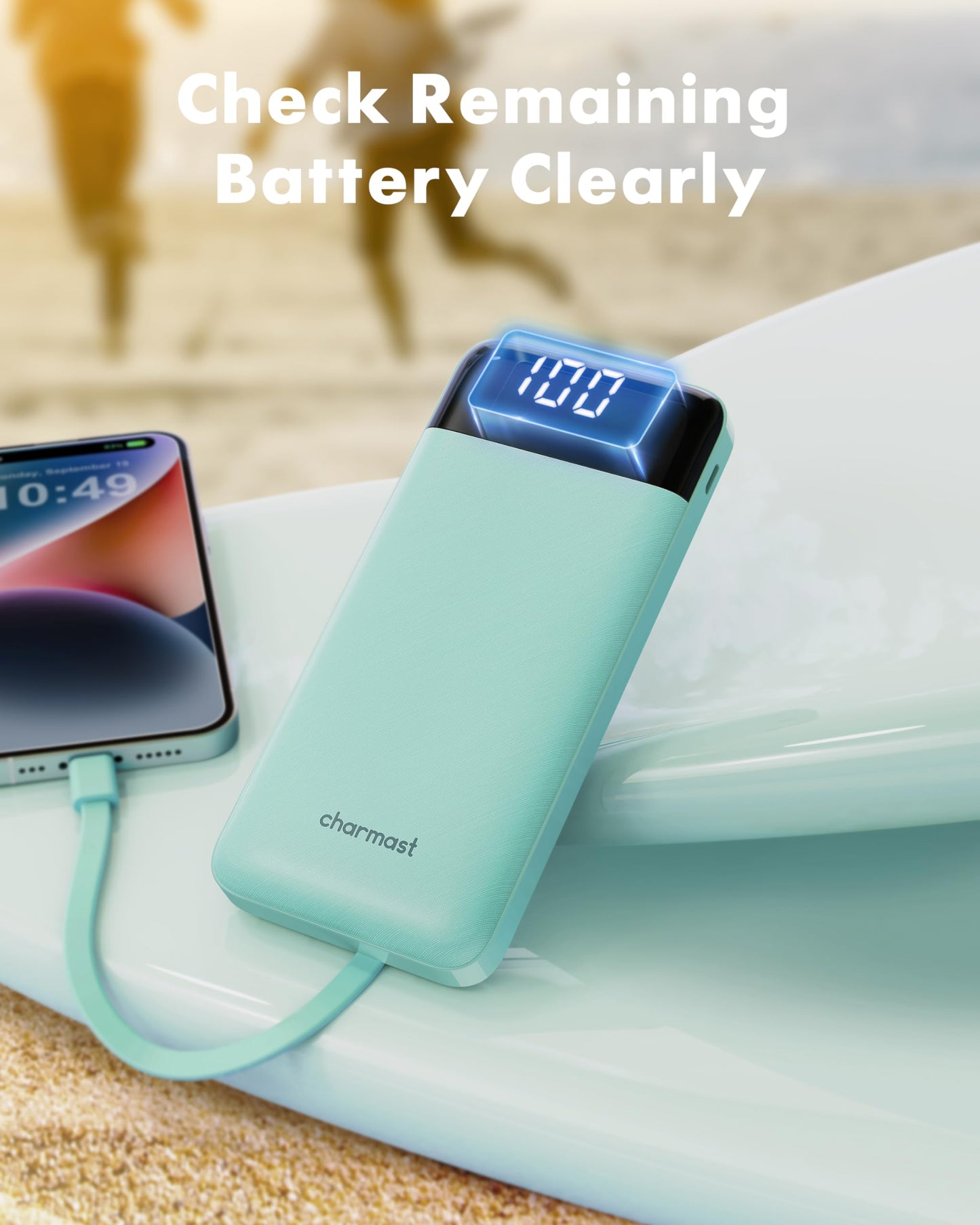 Charmast Portable Charger with Built in Cables, Power Bank with Cords Wires, Slim 10000mAh Travel Battery Pack 6 Outputs 3 Inputs 3A Fast Charging for Samsung Google Pixel LG Moto iPhone iPad - Available at All In One Marketplace Canada