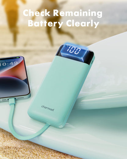 Charmast Portable Charger with Built in Cables, Power Bank with Cords Wires, Slim 10000mAh Travel Battery Pack 6 Outputs 3 Inputs 3A Fast Charging for Samsung Google Pixel LG Moto iPhone iPad - Available at All In One Marketplace Canada