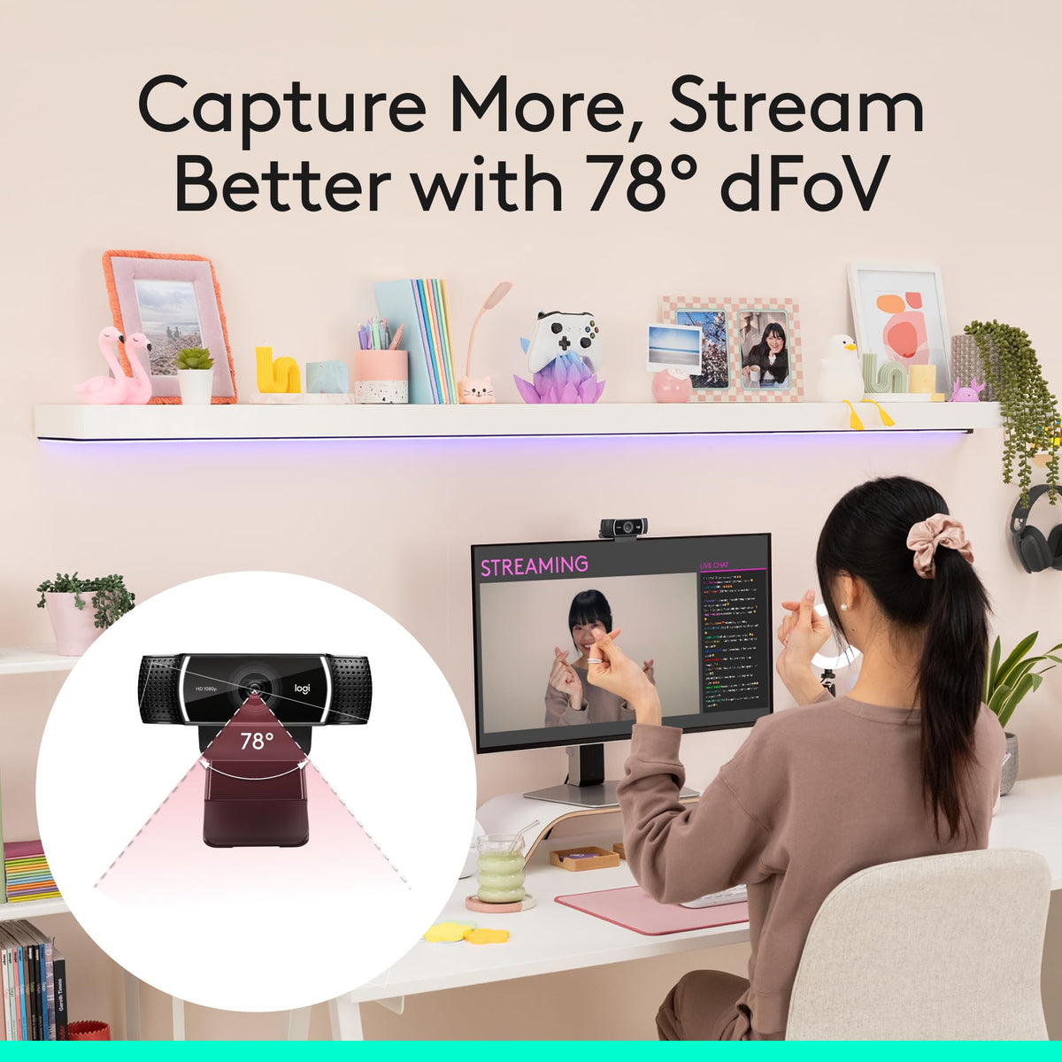 Logitech C922x HD Pro PC Webcam for Fast-Moving Live Game Streaming - Black