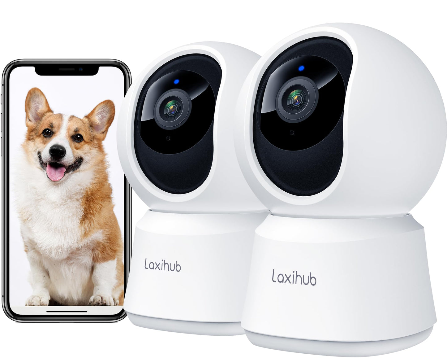 360° View 2K Pet Camera with Phone App 2 Pack, Indoor Security Camera, Baby Monitor, Motion Tracking, Pan/Tilt, Night Vision, Two-Way Audio, Works with Alexa, 2.4G WiFi Only (P2T 2PC)