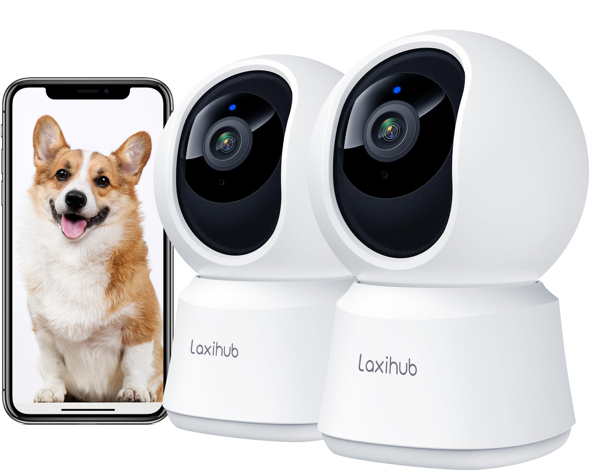 360° View 2K Pet Camera with Phone App 2 Pack, Indoor Security Camera, Baby Monitor, Motion Tracking, Pan/Tilt, Night Vision, Two-Way Audio, Works with Alexa, 2.4G WiFi Only (P2T 2PC)