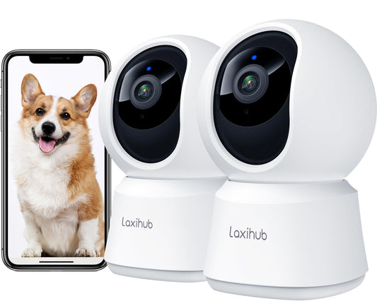 360° View 2K Pet Camera with Phone App 2 Pack, Indoor Security Camera, Baby Monitor, Motion Tracking, Pan/Tilt, Night Vision, Two-Way Audio, Works with Alexa, 2.4G WiFi Only (P2T 2PC)