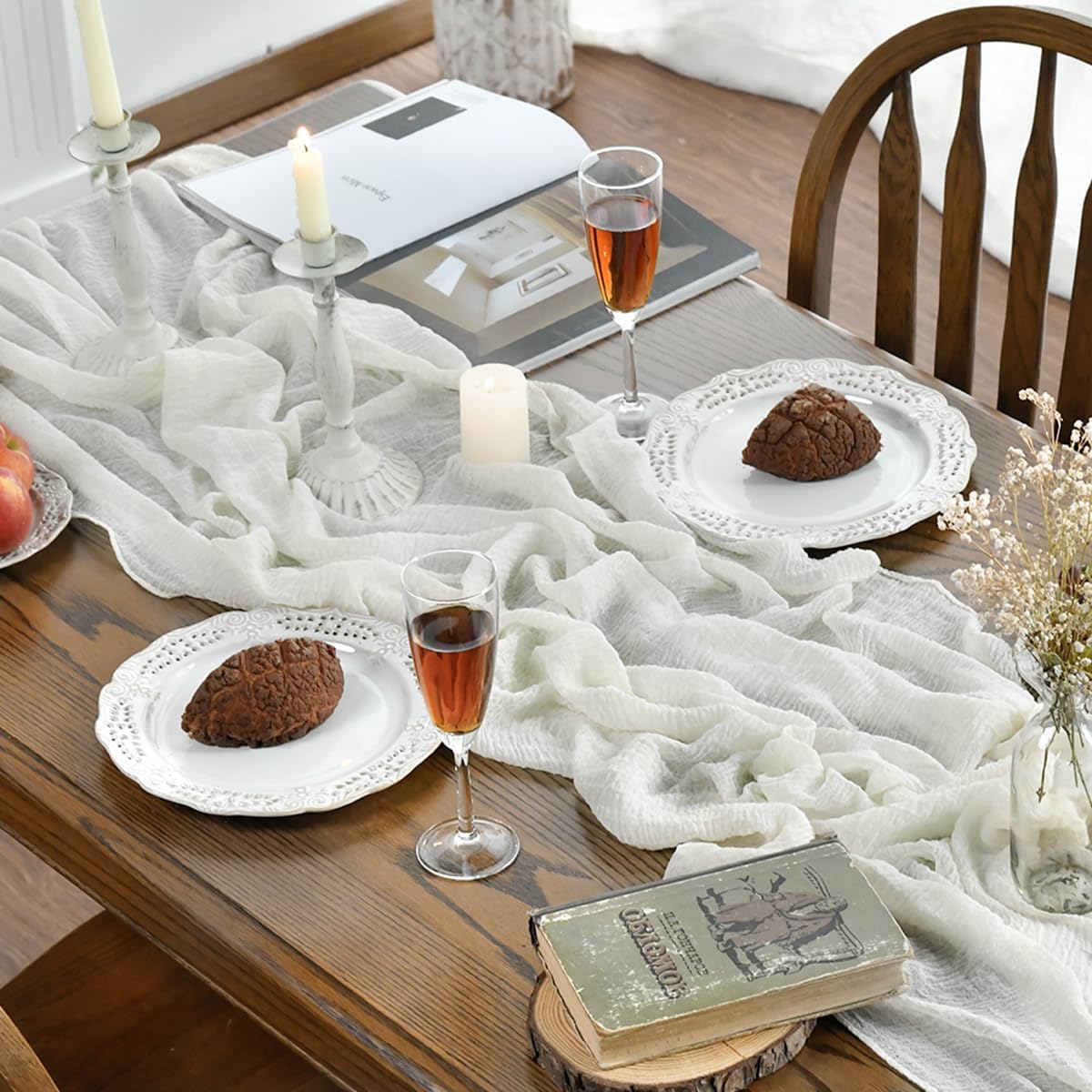 Artoid Mode Boho Milk White Gauze Wedding Table Runner, 300 cm Seasonal Fabric Kitchen Dining Holiday Table Decor for Home Party Indoor 🍁 All In One Marketplace Canada