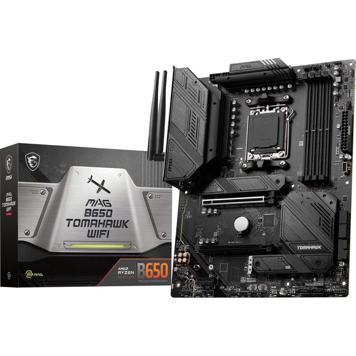 MSI MAG B650 Tomahawk WiFi Gaming Motherboard (AMD AM5, ATX, DDR5, PCIe 4.0, M.2, SATA 6Gb/s, USB 3.2 Gen 2, HDMI/DP, Wi-Fi 6E, AMD Ryzen 7000 Series Desktop Processors) MSI
