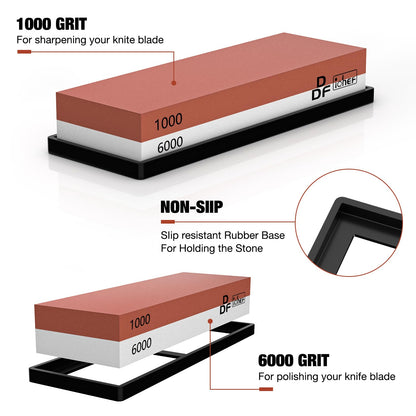 DDF iohEF Sharpening Stone, Whetstone grit 1000/6000, Professional 2-in-1 Double-Sided Knife Sharpener with Non-Slip Silicone Base and Angle Guide (red) - Available at All In One Marketplace Canada
