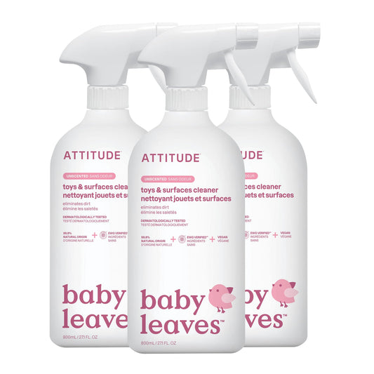 ATTITUDE Baby & Kids Toy Cleaner Spray, EWG Verified, Multi-Surface Cleaner for Toys, High Chairs & Play Areas, Naturally Derived, Vegan, Unscented, 800 mL (Pack of 3) 🍁 All In One Marketplace Canada