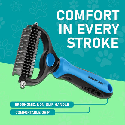 Maxpower Planet Pet Grooming Brush - Double Sided Shedding, Dematting (A1 Blue, Large)