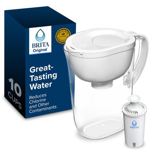 Brita 10 Cup Filter Pitcher with Smart Light Indicator, Reduces Chlorine taste and odour from Tap Water, Filters 151 Litres, Huron, White