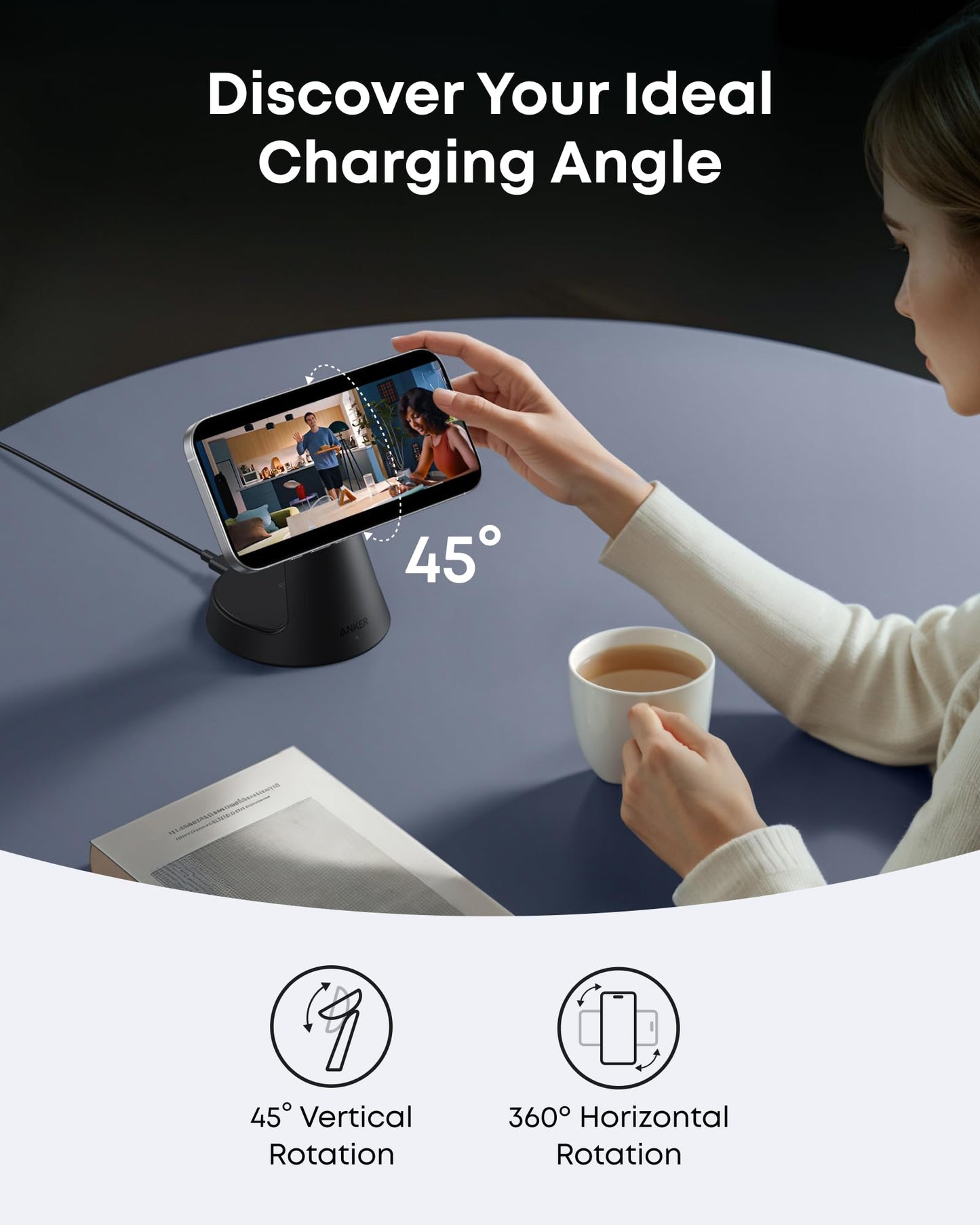 Anker MagSafe Charger Compatible, MagGo 3-in-1 Charging Station, Nano Charging Stand, Qi2 Certified 15W Magnetic Wireless Charger Dock, for iPhone17/16/15/14, Apple Watch,AirPods (Black)