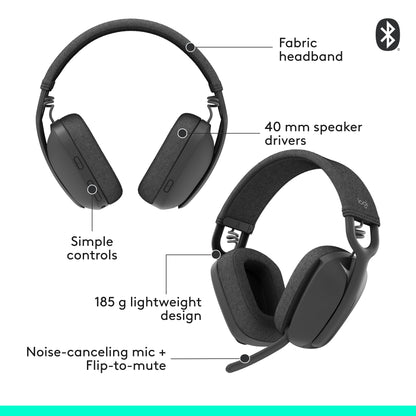 Logitech Zone Vibe 100 Lightweight Wireless Over Ear Headphones - Graphite